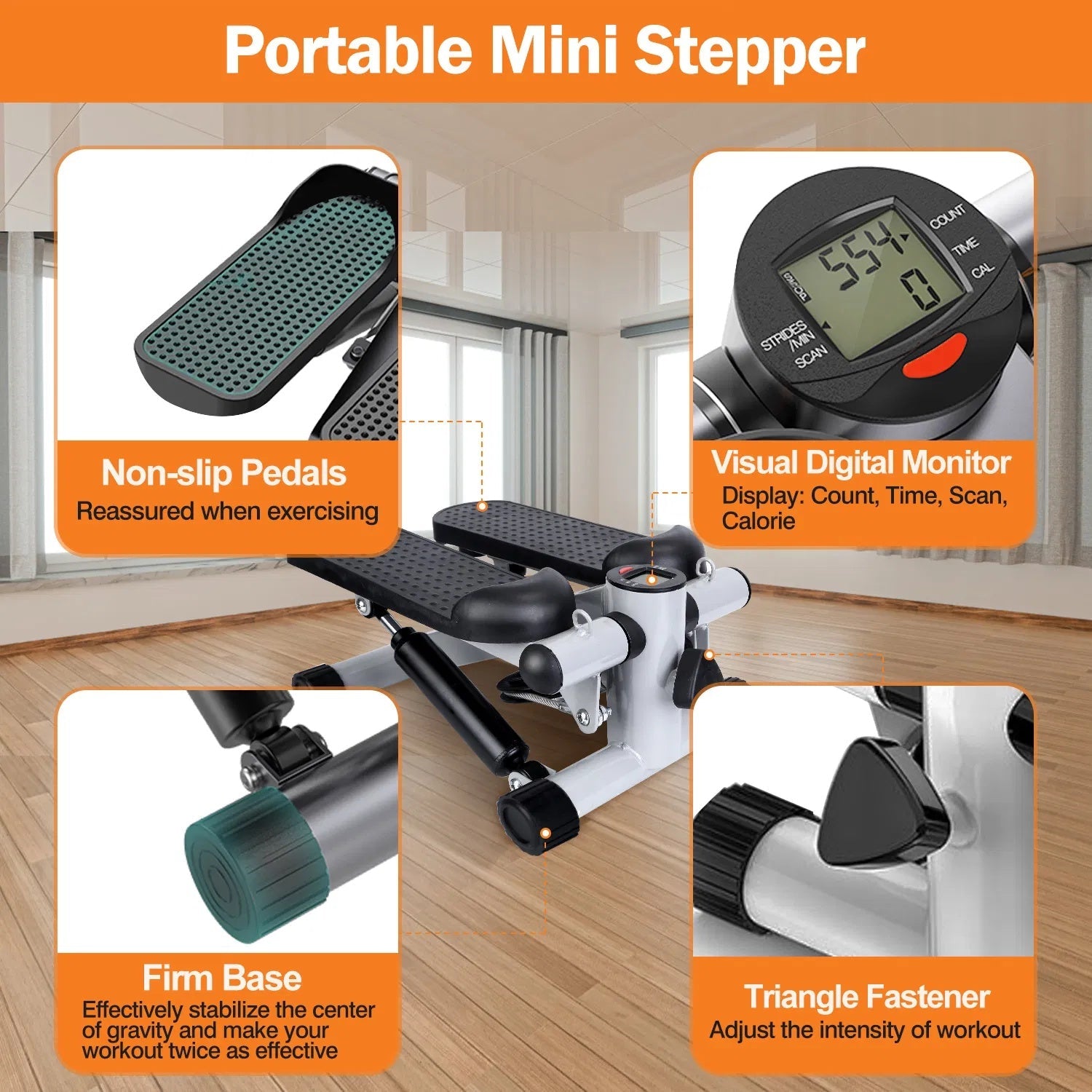 Exercise Stepper For Women Mini Fitness Stepper With 2 Resistance
