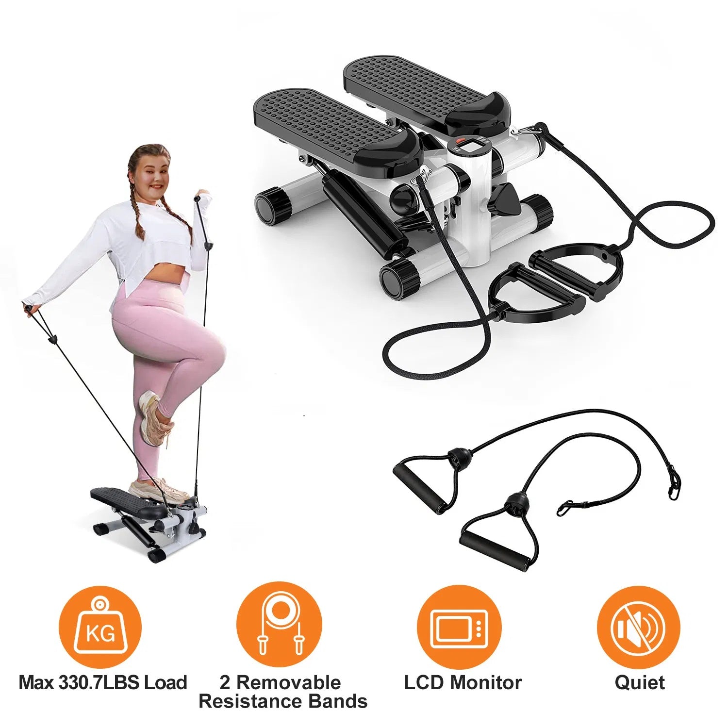 Exercise Stepper For Women Mini Fitness Stepper With 2 Resistance
