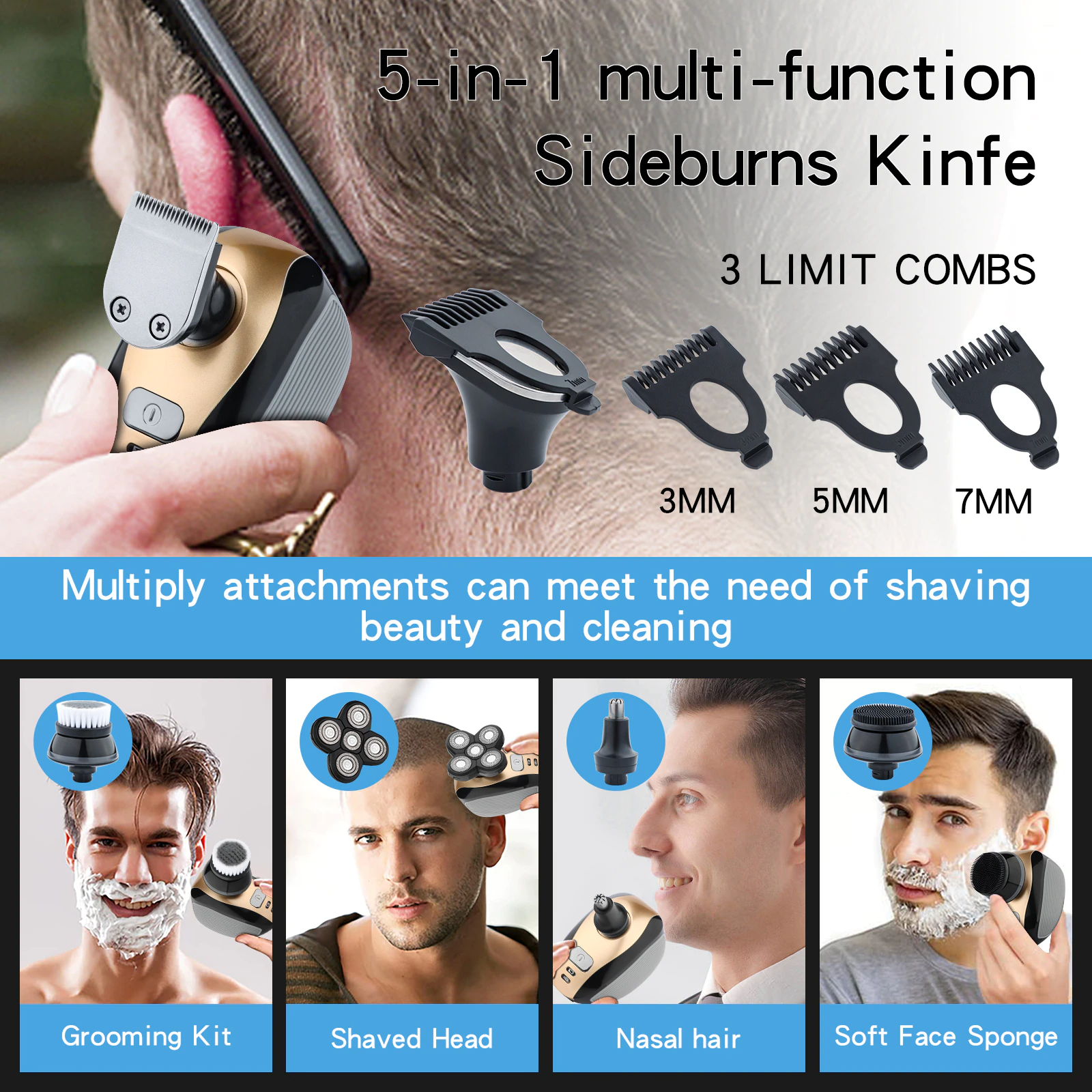 5-in-1 Rotary Electric Shaver 4D Rechargeable Bald Head Hair Beard