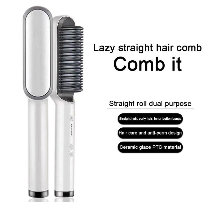 Hair Straightener Brush Straightening Curler Hot Comb Electric