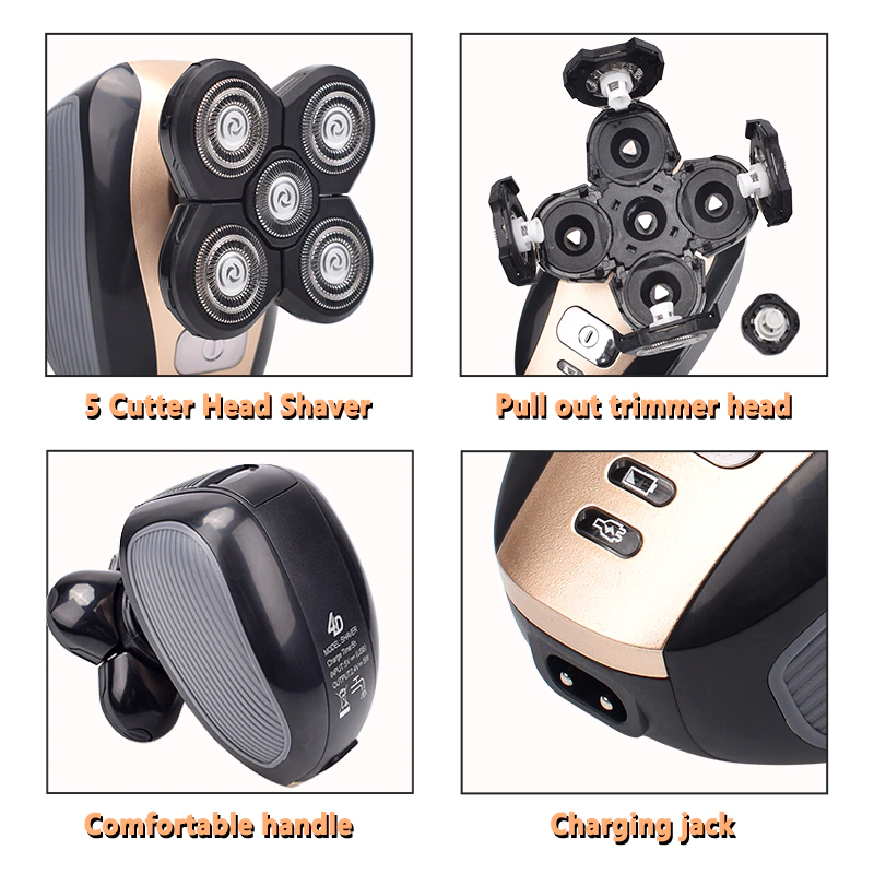 5-in-1 Rotary Electric Shaver 4D Rechargeable Bald Head Hair Beard