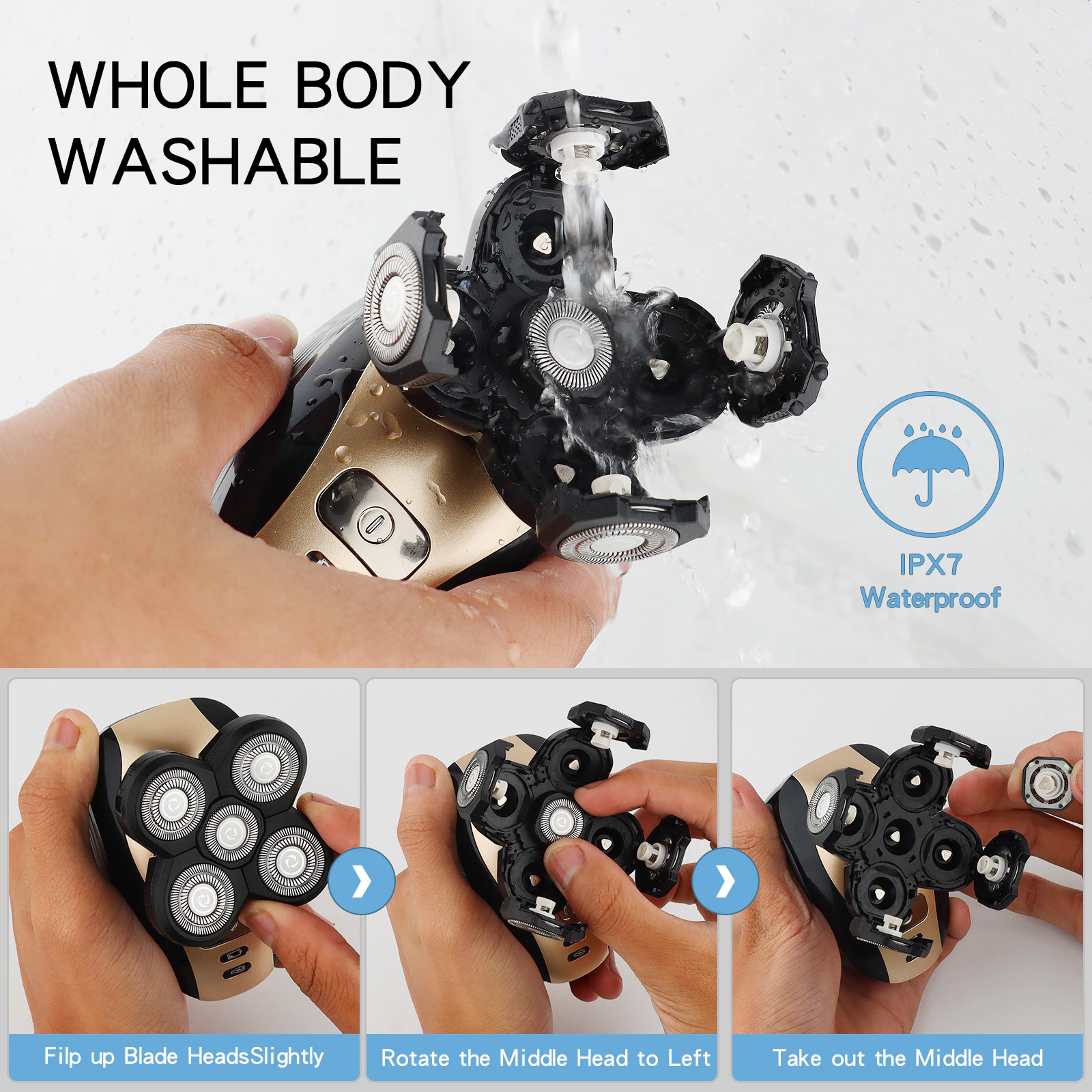 5-in-1 Rotary Electric Shaver 4D Rechargeable Bald Head Hair Beard