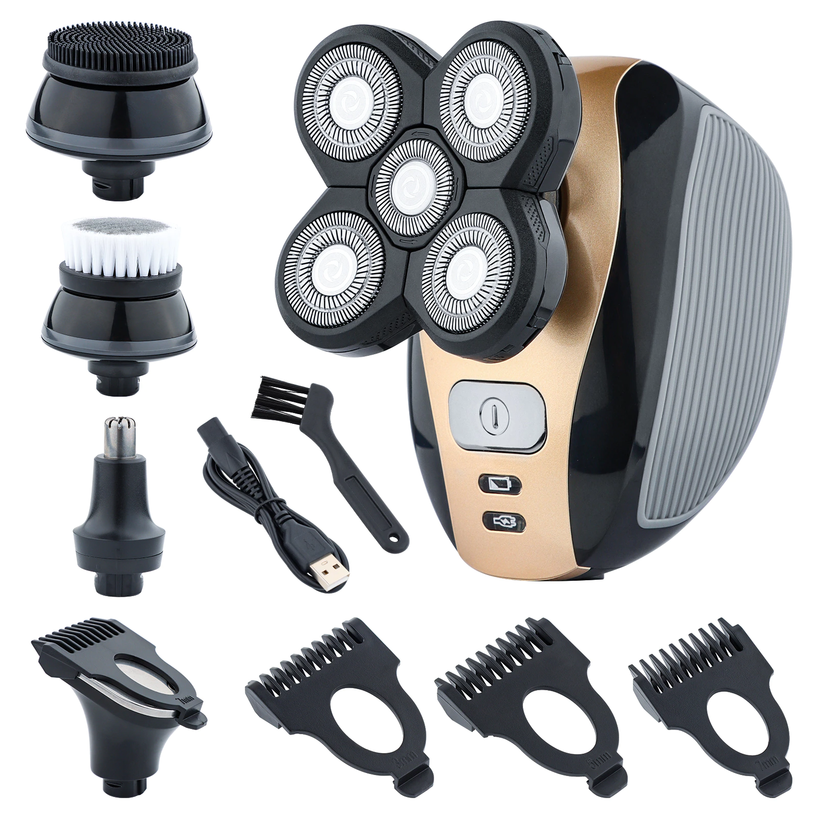 5-in-1 Rotary Electric Shaver 4D Rechargeable Bald Head Hair Beard