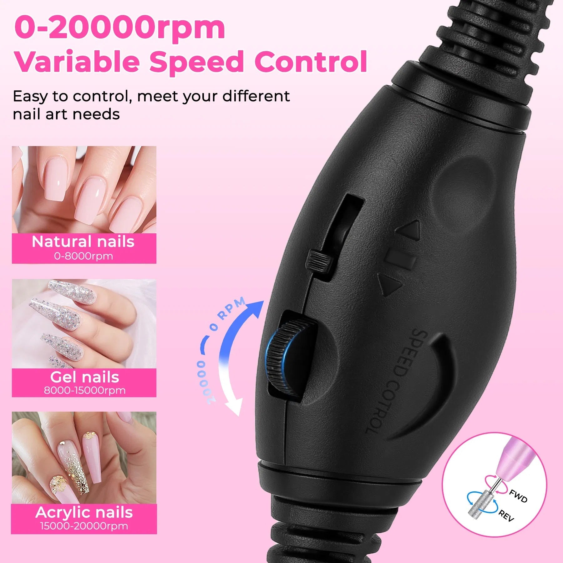 Portable Electric Nail Drill, Professional Nail File Kit For Acrylic,