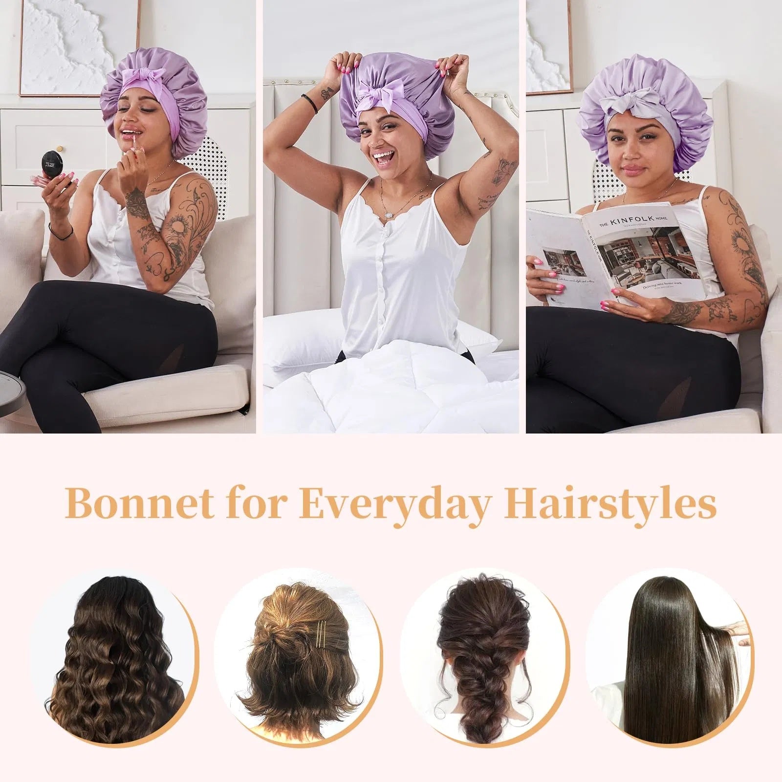 Silk Bonnet For Sleeping Women, Satin Hair Bonnet For Sleeping For